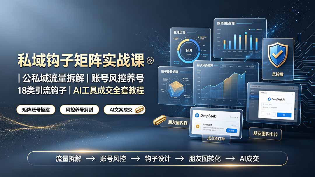 私域钩子矩阵实战课〓公私域流量拆解｜账号风控养号｜18类引流钩子｜AI工具成交全套教程-校睿铺