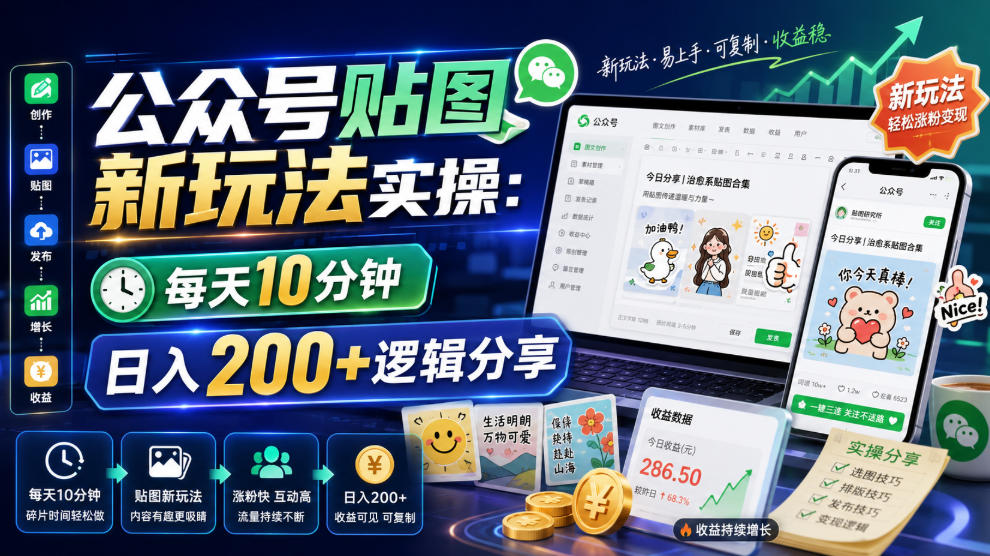 公众号贴图新玩法实操，每天10分钟，日入200+逻辑分享-校睿铺