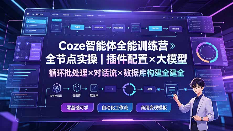 Coze智能体全能训练营：全节点实操｜插件配置×大模型×循环批处理×对话流×数据库构建全教学-校睿铺