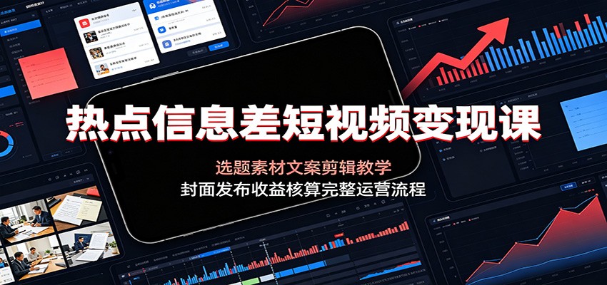 热点信息差短视频变现课：选题素材文案剪辑教学，封面发布收益核算完整运营流程-校睿铺