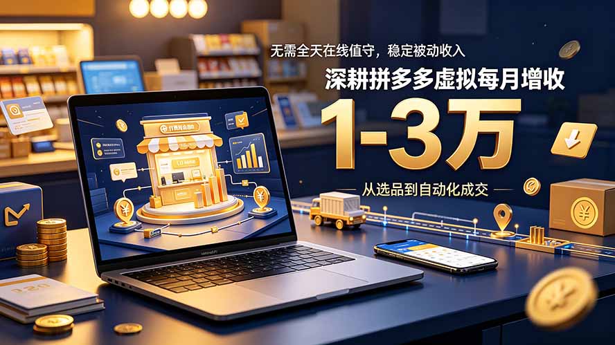 无需全天在线值守，稳定被动收入，深耕拼多多虚拟每月增收 1-3 万-校睿铺