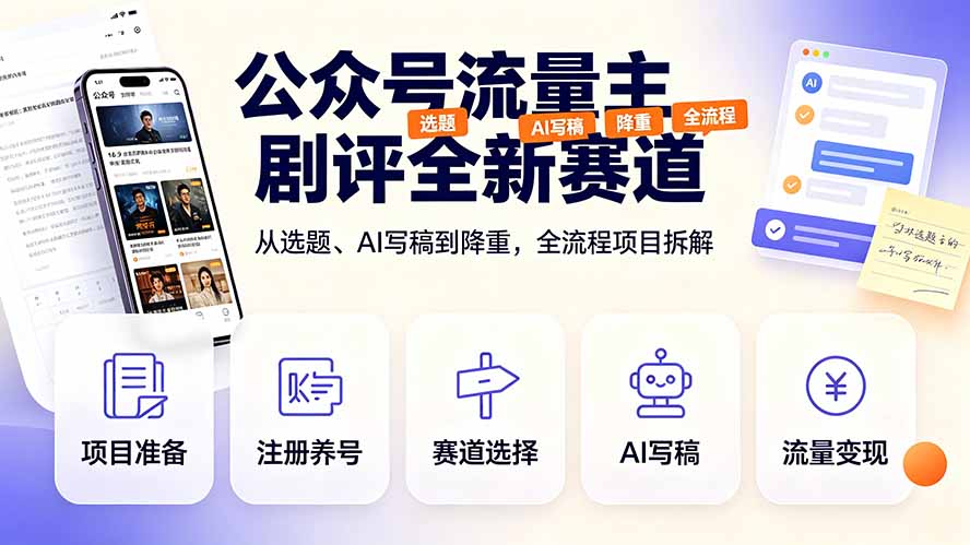 公众号流量主剧评全新赛道，从选题、AI写稿到降重，全流程项目拆解-校睿铺