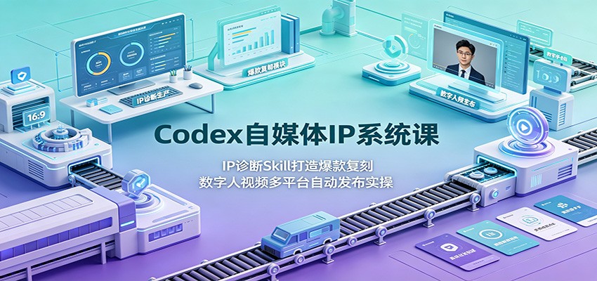 Codex自媒体IP系统课：IP诊断Skill打造爆款复刻，数字人视频多平台自动发布实操-校睿铺
