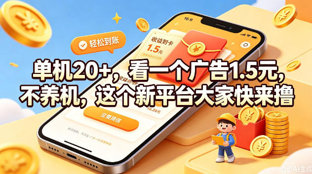 单机20+，看一个广告1.5米，不养机，这个新平台大家快来撸【揭秘】-校睿铺