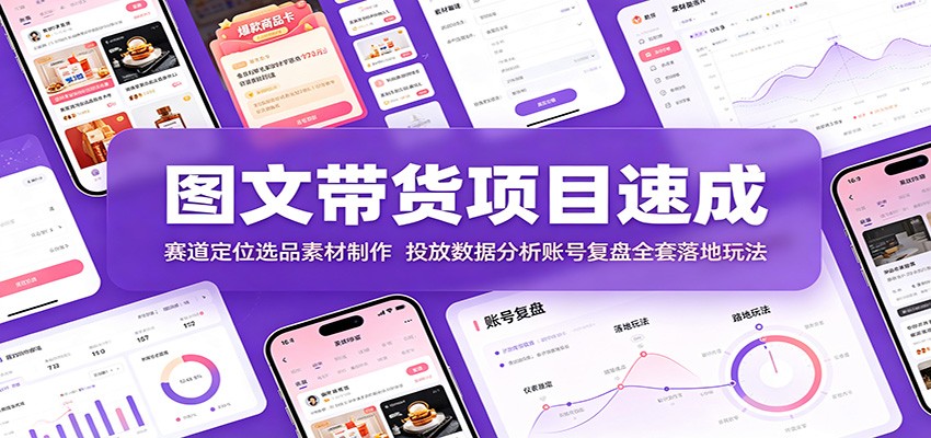 图文带货项目速成：赛道定位选品素材制作，投放数据分析账号复盘全套落地玩法-校睿铺