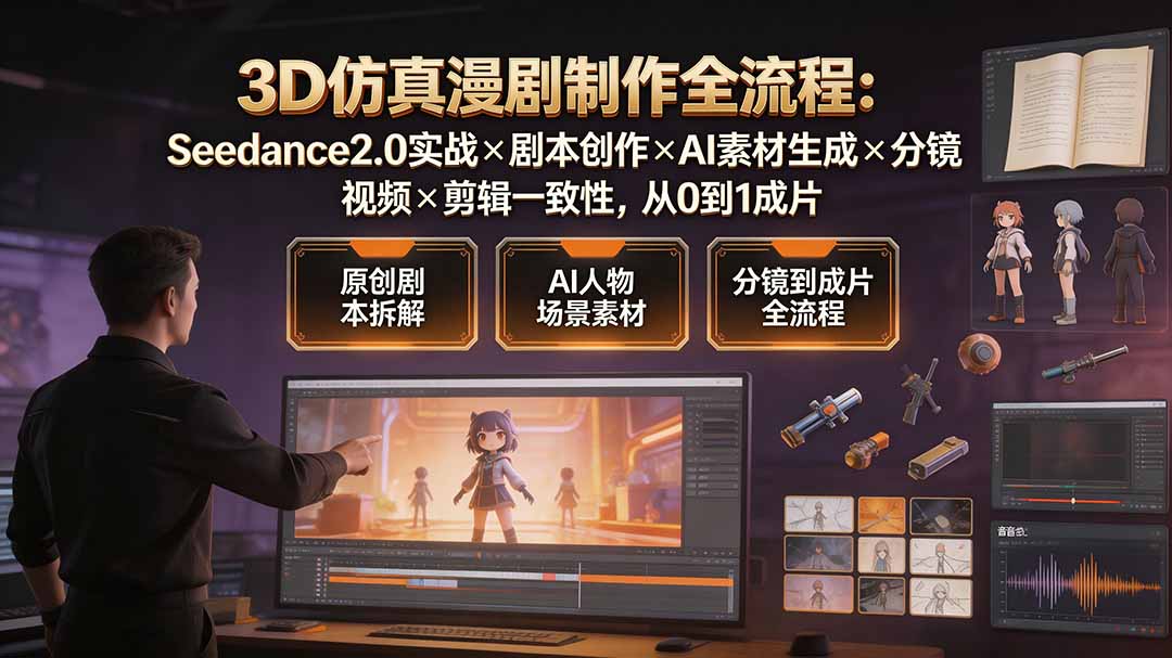 3D仿真漫剧制作全流程：Seedance2.0实战×剧本创作×AI素材生成×分镜视频×剪辑一致性，从0到1成片-校睿铺