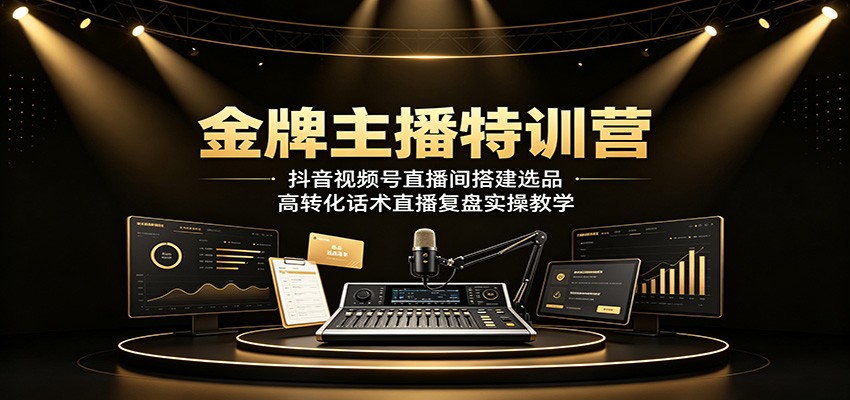 金牌主播特训营：抖音视频号直播间搭建选品，高转化话术直播复盘实操教学-校睿铺