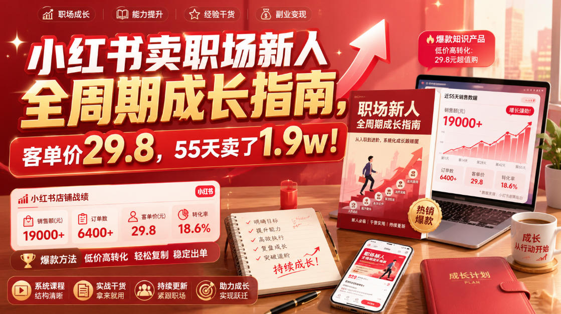 小红书卖职场新人全周期成长指南，客单价29.8，55天卖了1.9w！-校睿铺
