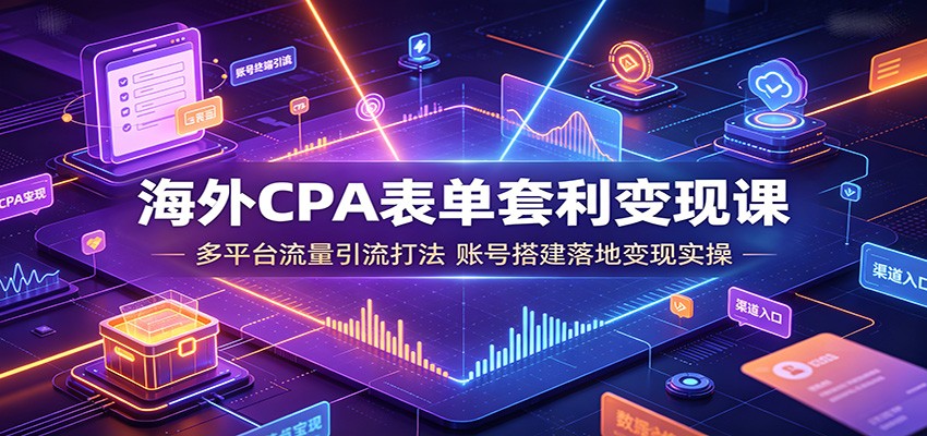 海外CPA表单套利变现课：多平台流量引流打法，账号搭建落地变现实操-校睿铺