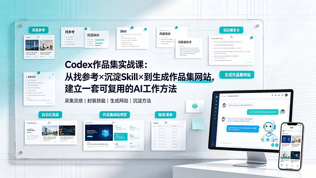 Codex作品集实战课：从找参考×沉淀Skill×到生成作品集网站，建立一套可复用的AI工作方法-校睿铺
