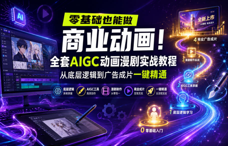 零基础也能做商业动画！全套AIGC动画漫剧实战教程，从底层逻辑到广告成片一键精通(更新0715)-校睿铺