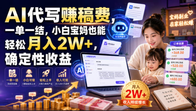 AI代写賺稿费，一单一结，小白宝妈也能轻松月入2W+，确定性收益【揭秘】-校睿铺