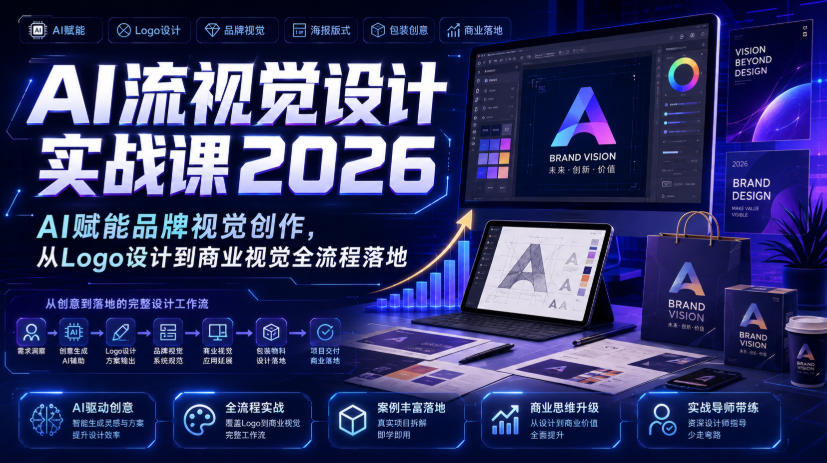 AI流视觉设计实战课2026：AI赋能品牌视觉创作，从Logo设计到商业视觉全流程落地-校睿铺