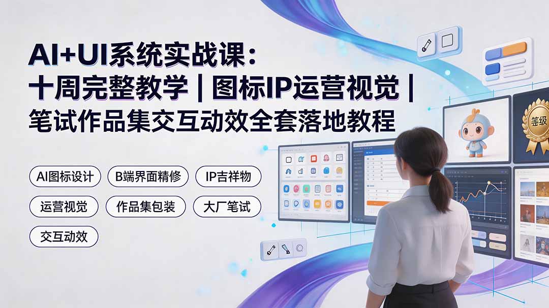 AI+UI系统实战课：十周完整教学｜图标IP运营视觉｜笔试作品集交互动效全套落地教程-校睿铺