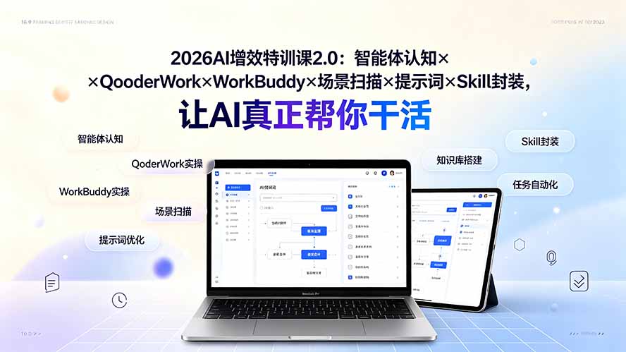 2026AI增效特训课2.0：智能体认知×QoderWork×WorkBuddy×场景扫描×提示词×Skill封装，让AI真正帮你干活-校睿铺