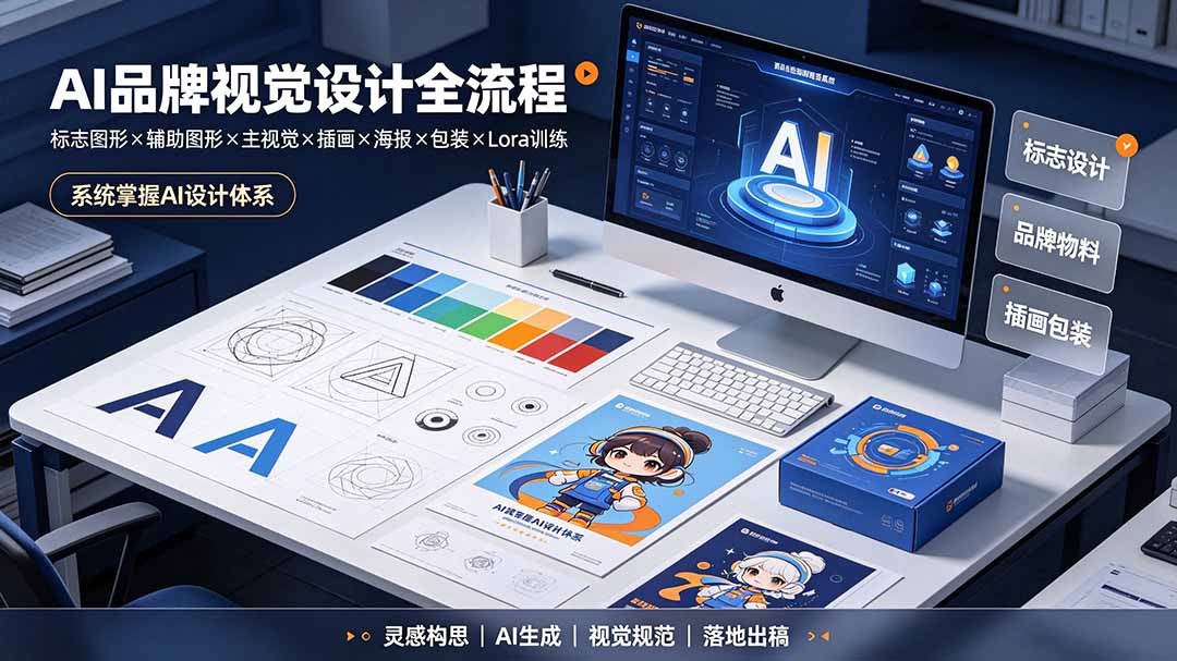AI品牌视觉设计全流程：标志图形×辅助图形×主视觉×插画×海报×包装×Lora训练，系统掌握AI设计体系-校睿铺