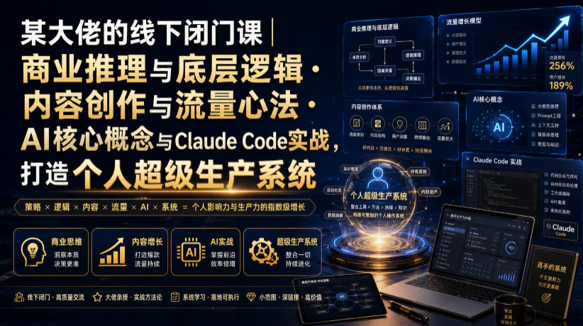 某大佬的线下闭门课｜商业推理与底层逻辑・内容创作与流量心法・AI核心概念与Claude Code实战，打造个人超级生产系统【录音+图片】-校睿铺