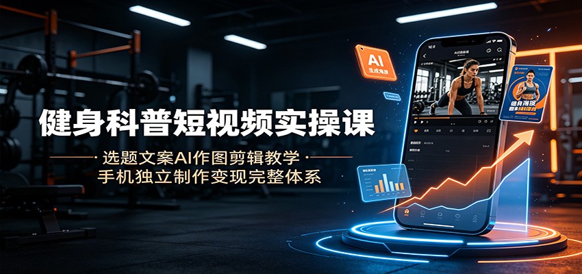 健身科普短视频实操课：选题文案AI作图剪辑教学，手机独立制作变现完整体系-校睿铺