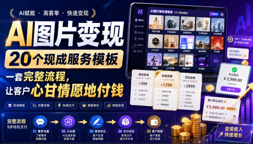 AI图片变现，20个现成服务模板，一套完整流程，让客户心甘情愿地付钱【原创双语字幕】-校睿铺