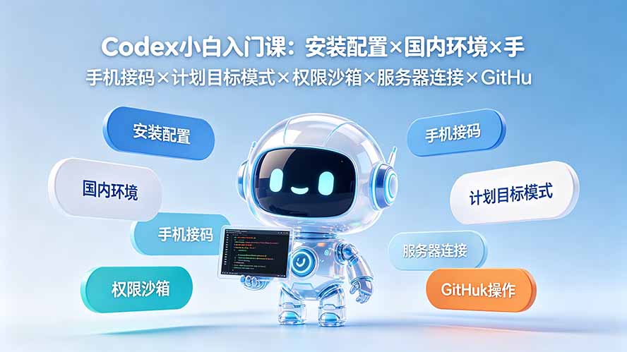 Codex小白入门课：安装配置×国内环境×手机接码×计划目标模式×权限沙箱×服务器连接×GitHub操作-校睿铺