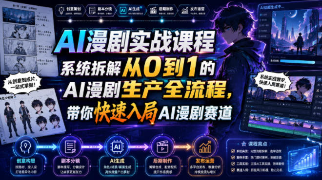 AI漫剧实战课程，系统拆解从0到1的AI漫剧生产全流程，带你快速入局AI漫剧赛道-校睿铺