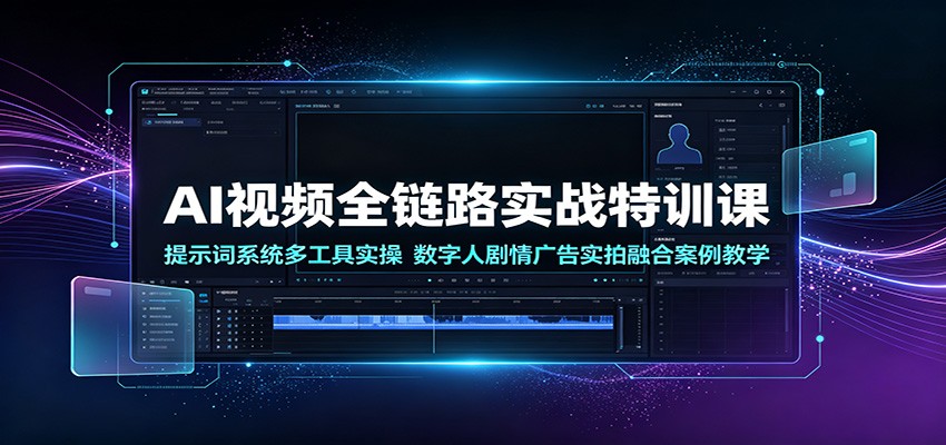 AI视频全链路实战特训课：提示词系统多工具实操，数字人剧情广告实拍融合案例教学-校睿铺