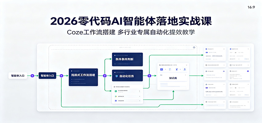 2026零代码AI智能体落地实战课：Coze工作流搭建，多行业专属自动化提效教学-校睿铺
