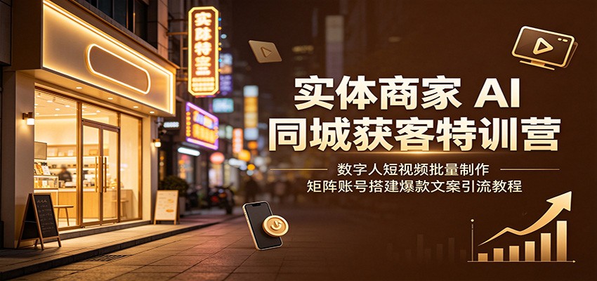 实体商家AI同城获客特训营：数字人短视频批量制作，矩阵账号搭建爆款文案引流教程-校睿铺