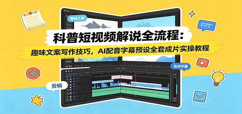 科普短视频解说全流程：趣味文案写作技巧，AI配音字幕预设全套成片实操教程-校睿铺