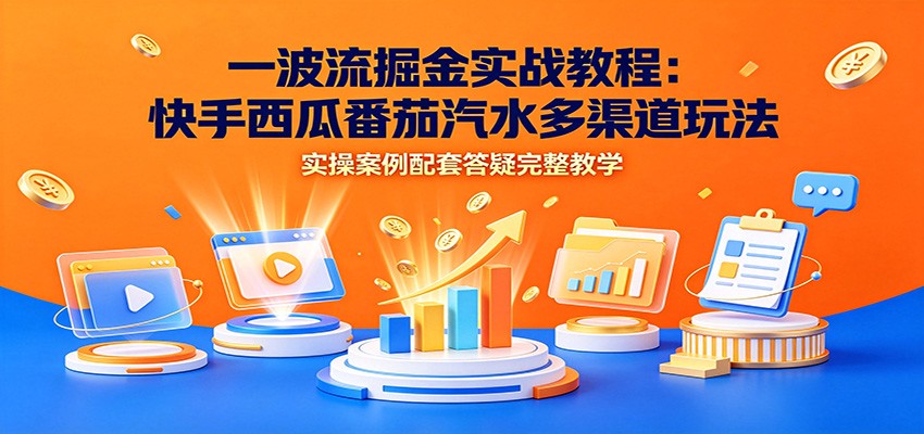 一波流掘金实战教程：快手西瓜番茄汽水多渠道玩法，实操案例配套答疑完整教学-校睿铺