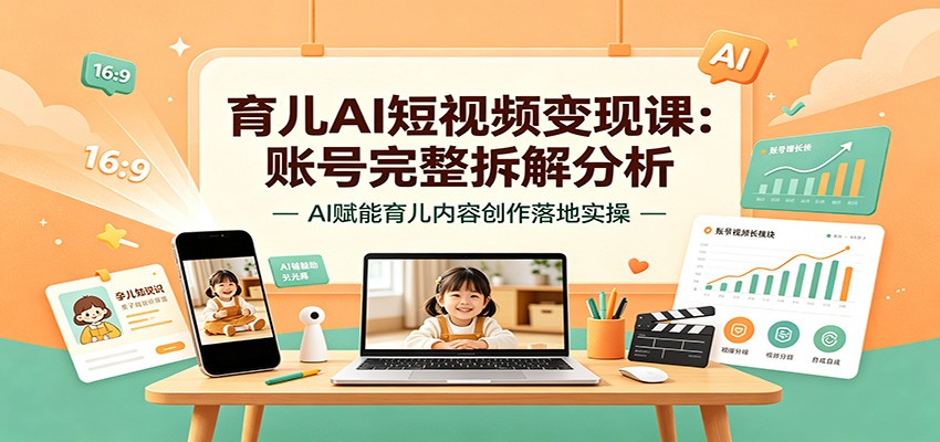 育儿AI短视频变现课：账号完整拆解分析，AI赋能育儿内容创作落地实操-校睿铺