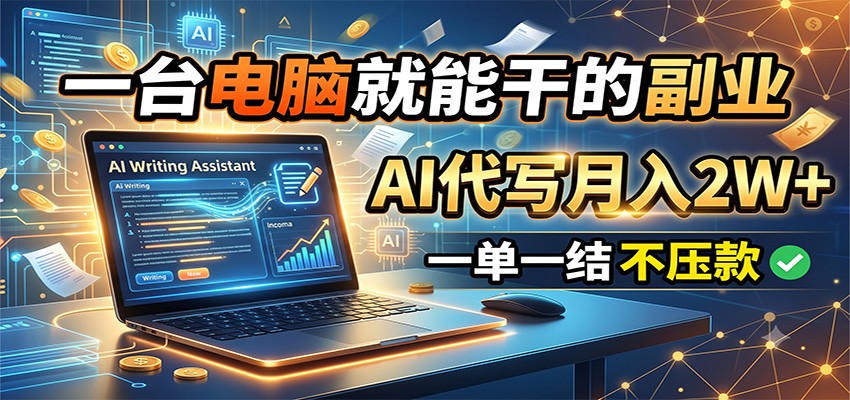 一台电脑就能干的副业，AI代写月入2W+，一单一结不压款-校睿铺