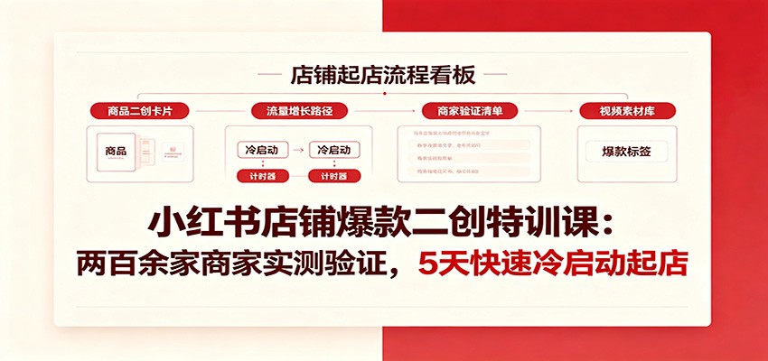 小红书店铺爆款二创特训课：两百余家商家实测验证，5天快速冷启动起店-校睿铺
