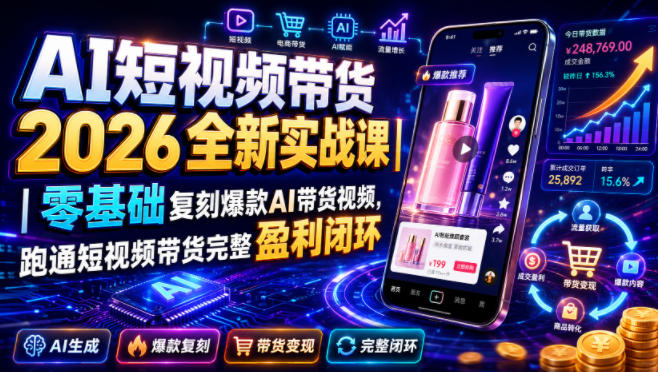 AI短视频带货2026全新实战课｜零基础复刻爆款AI带货视频，跑通短视频带货完整盈利闭环-校睿铺