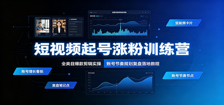 短视频起号涨粉训练营：全类目爆款剪辑实操，账号节奏规划复盘落地教程-校睿铺