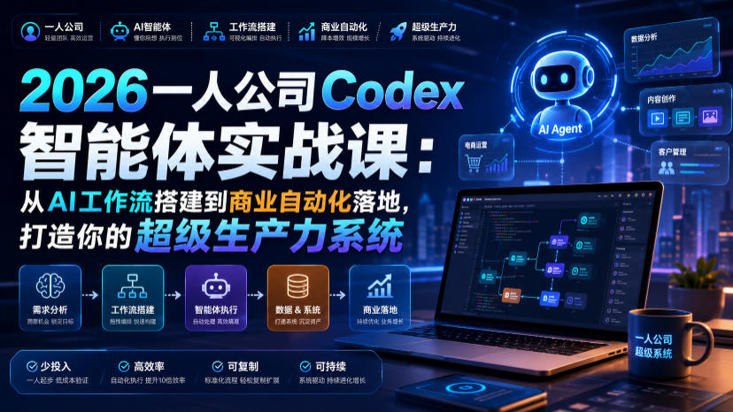 2026一人公司Codex智能体实战课：从AI工作流搭建到商业自动化落地，打造你的超级生产力系统-校睿铺