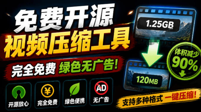 Github开源视频压缩瘦身工具，轻松压缩90%，并保持画质清晰，完全免费绿色无广告！VideoSlim-校睿铺
