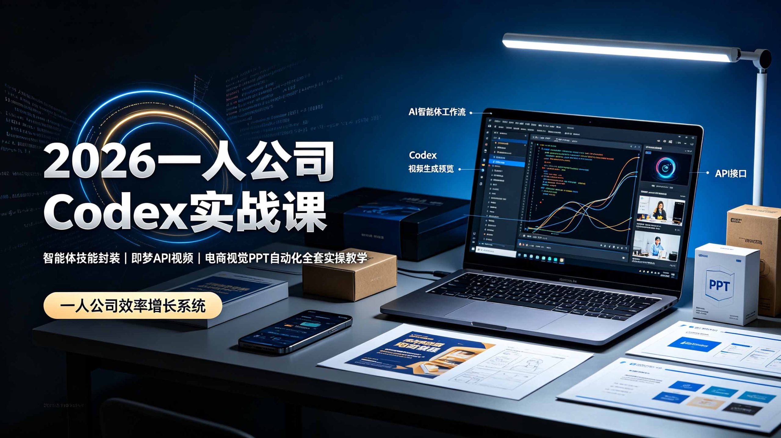 2026一人公司Codex实战课◆智能体技能封装|即梦API视频|电商视觉PPT自动化全套实操教学-校睿铺