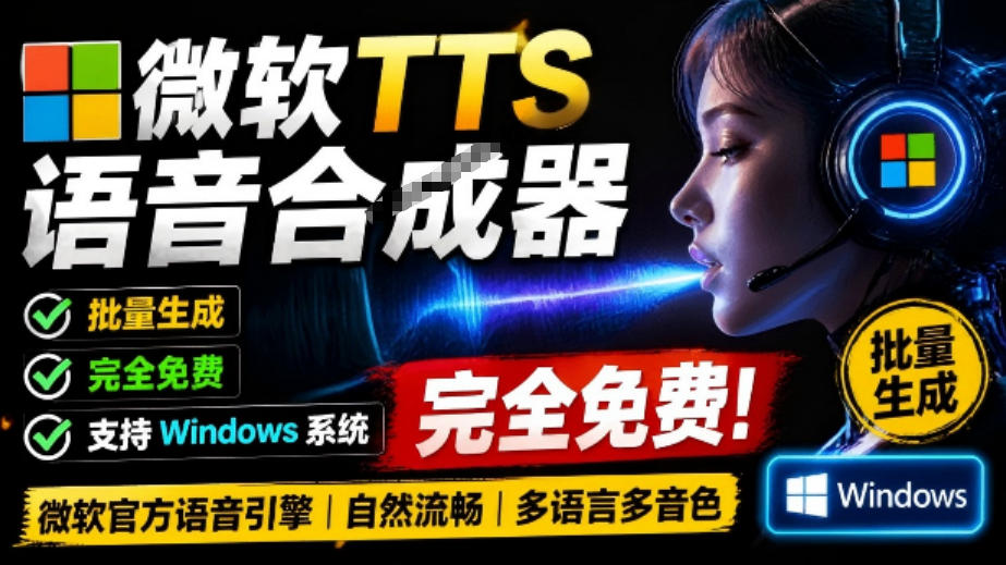 微软TTS免费语音配音生成器，完全免费，支持多语音、多音色选择，Windows系统专用TTS语音合成器-校睿铺