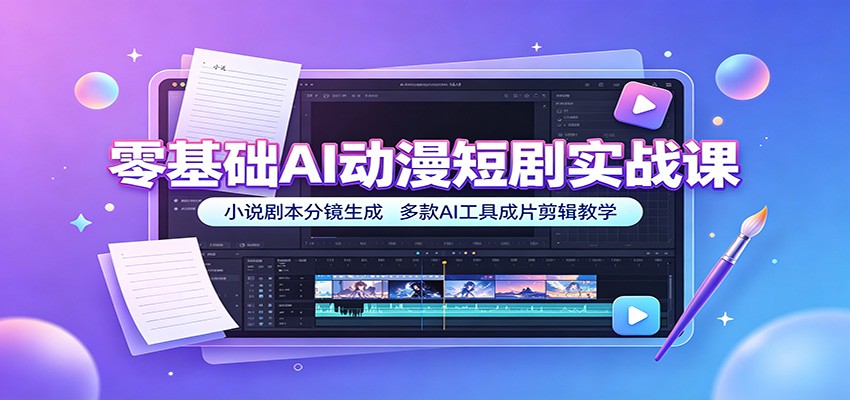 零基础AI动漫短剧实战课：小说剧本分镜生成，多款AI工具成片剪辑教学-校睿铺