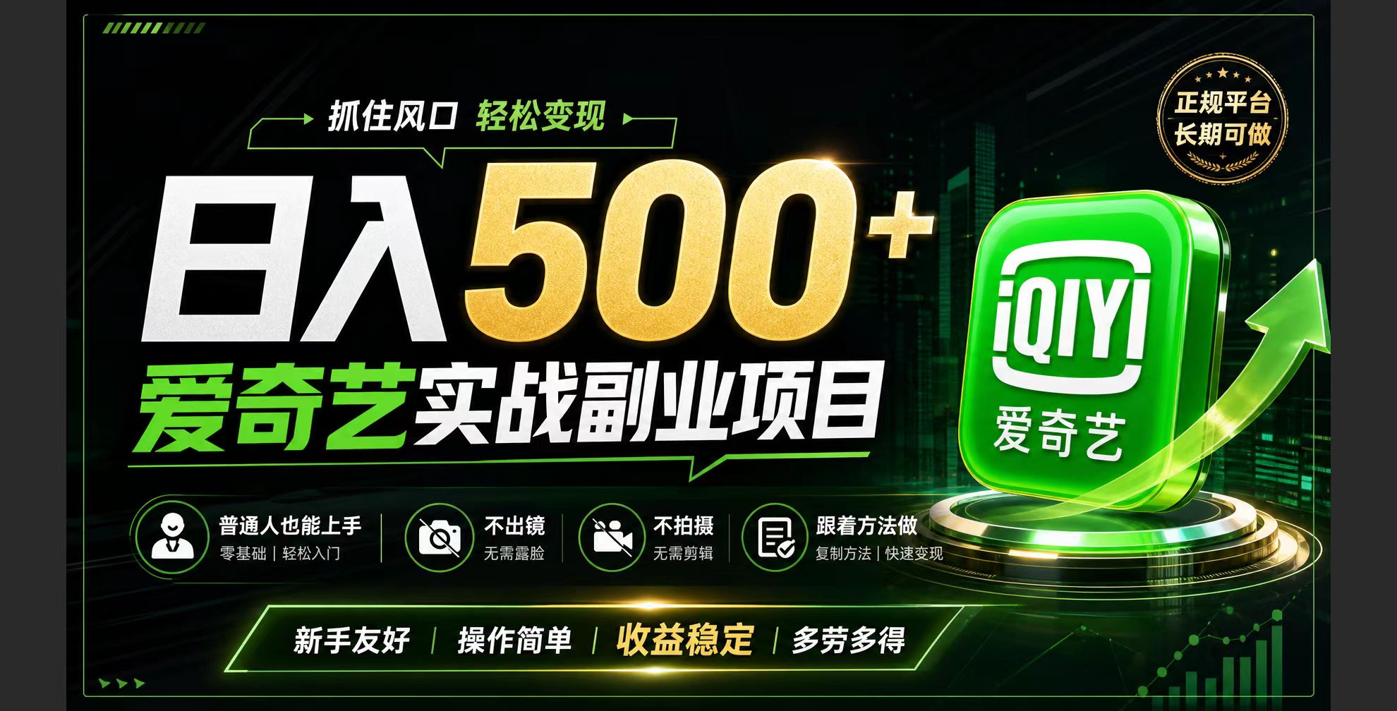 普通人必做的爱奇艺赛道变现!稳定日500+,翻身的机会真来了!抓住风口！-校睿铺