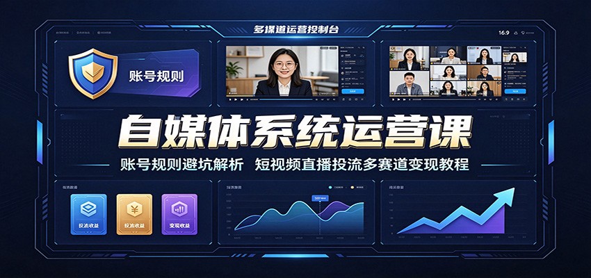 自媒体系统运营课：账号规则避坑解析，短视频直播投流多赛道变现教程-校睿铺