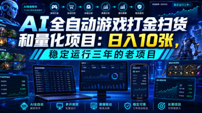 AI全自动游戏打金扫货和量化项目：日入10张，稳定运行三年的老项目！【揭秘】-校睿铺