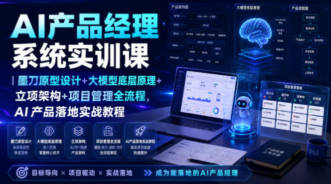 AI产品经理系统实训课｜墨刀原型设计+大模型底层原理+立项架构+项目管理全流程，AI产品落地实战教程-校睿铺