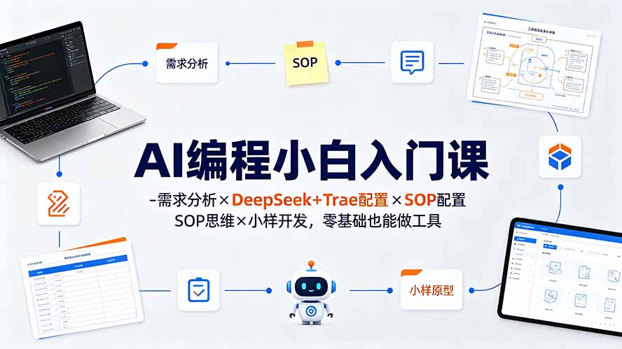 AI编程小白入门课-需求分析×DeepSeek+Trae配置×SOP思维×小样开发，零基础也能做工具-校睿铺