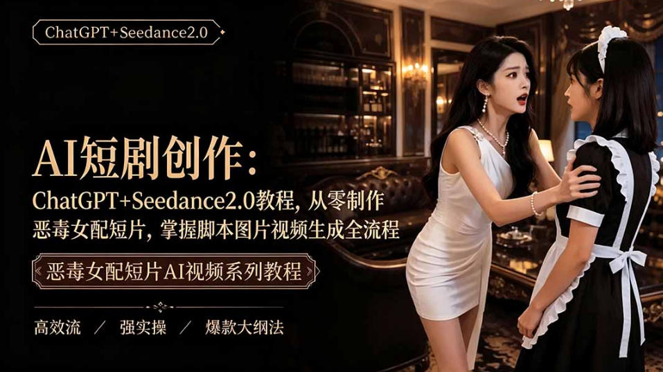 AI短剧从零创作实战课｜ChatGPT脚本撰写+Seedance2.0视频生成，恶毒女配短剧全流程教程-校睿铺