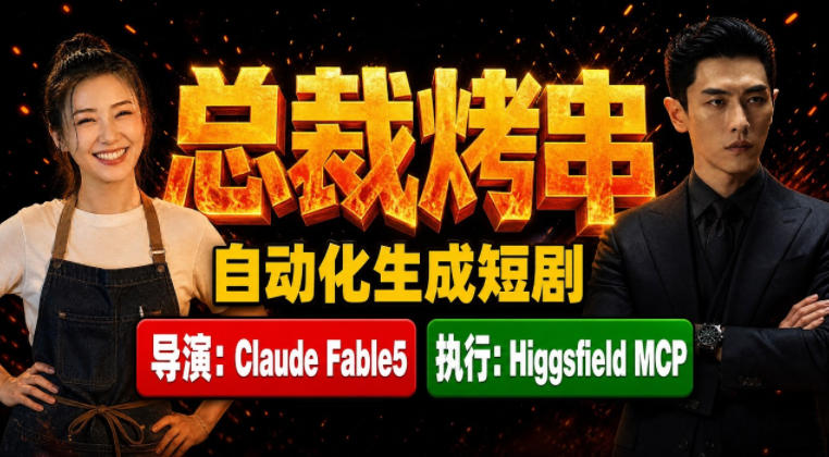 Claude Fable5担任导演+Higgsfield MCP落地执行｜《总裁烤串》真人质感短剧全自动AI生成全流程教学-校睿铺