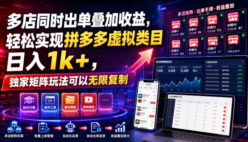 多店同时出单叠加收益，轻松实现拼多多虚拟类目日入1k+，独家矩阵玩法可以无限复制【揭秘】-校睿铺