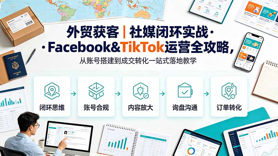 外贸获客｜社媒闭环实战·Facebook&TikTok运营全攻略，从账号搭建到成交转化一站式落地教学-校睿铺