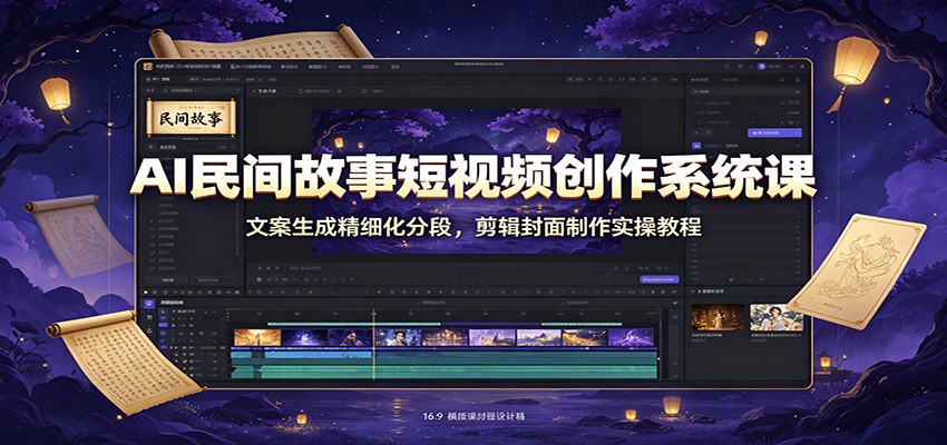 AI民间故事短视频创作系统课：文案生成精细化分段，剪辑封面制作实操教程-校睿铺